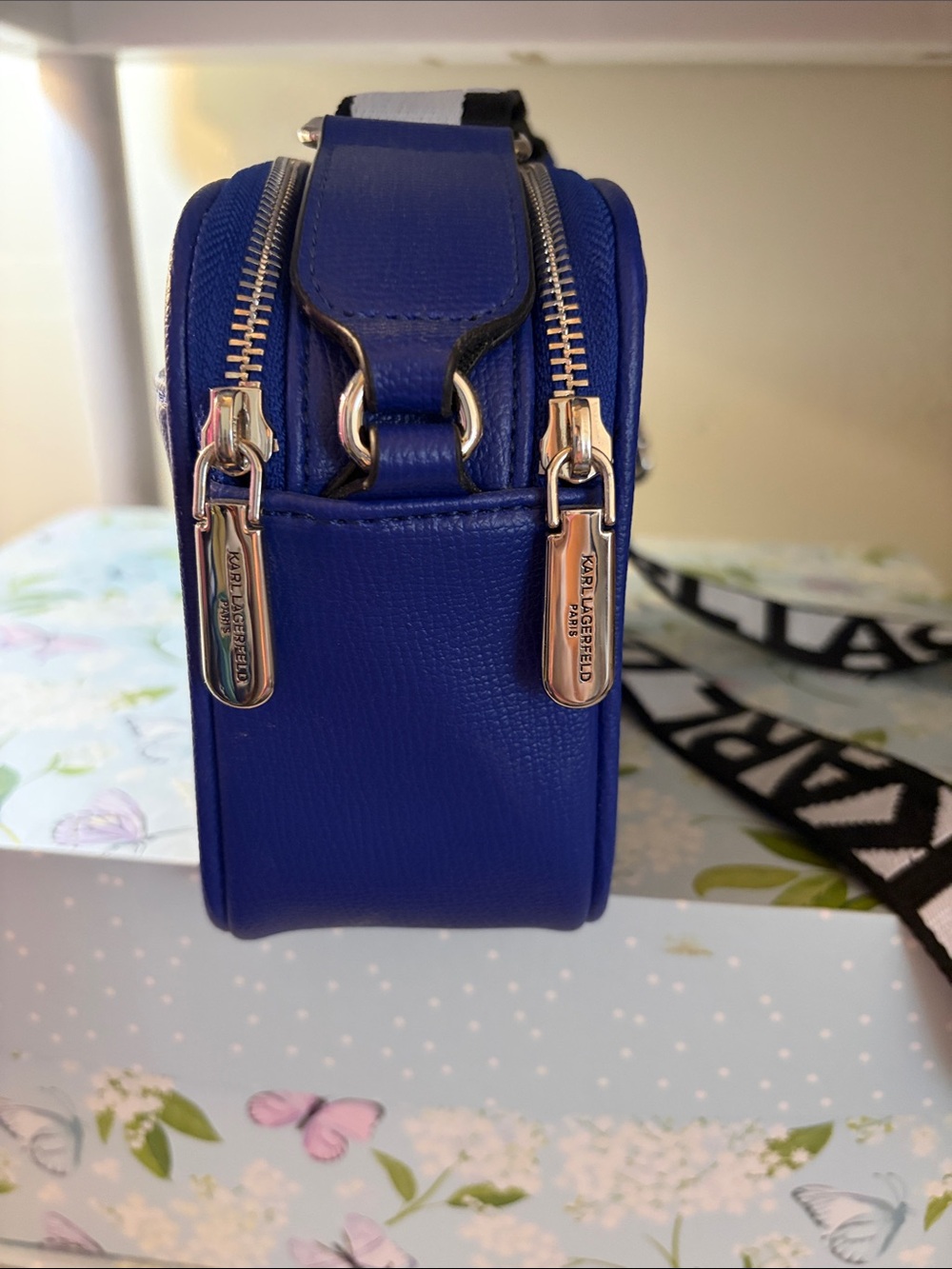 Karl Lagerfeld Royal Blue Leather Crossbody with Cartoon Karl & Cat - Picture 2 of 5